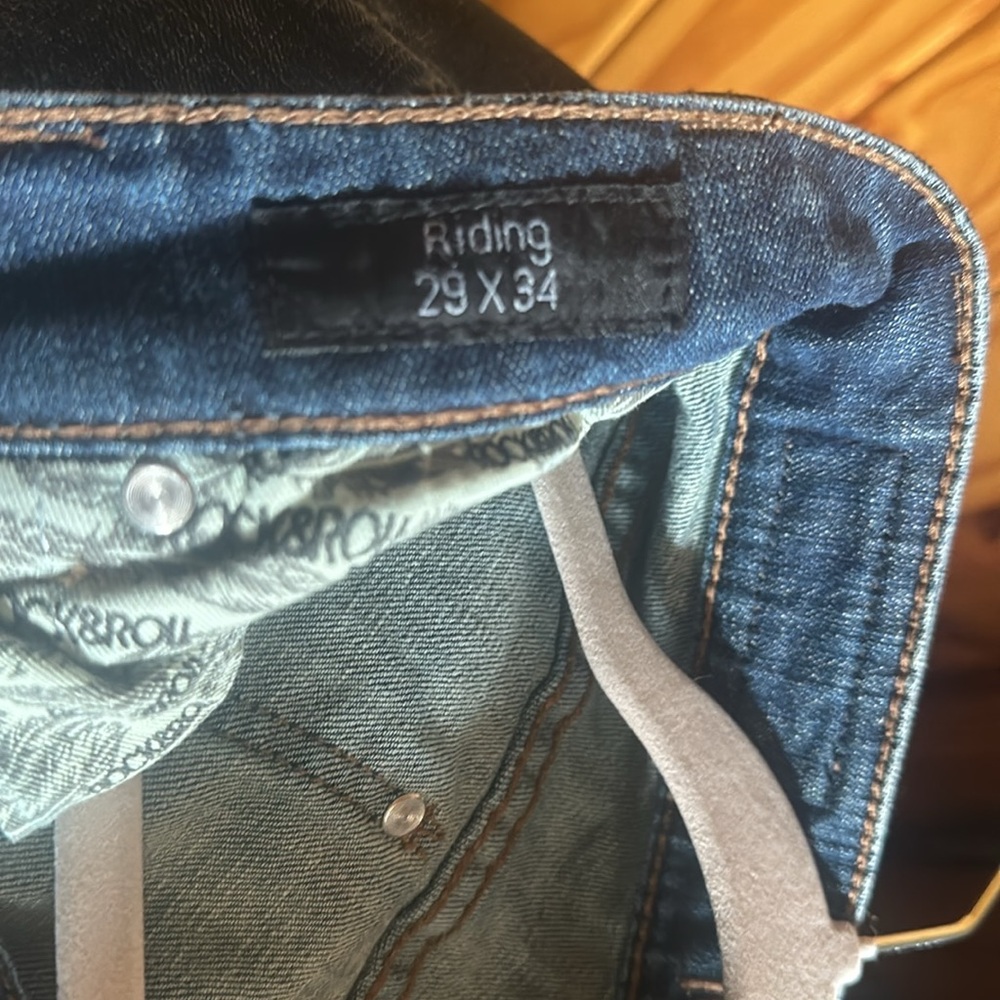 Rock & Roll Cowgirl Blue Boot Cut Jeans with Distressed Indigo Finish